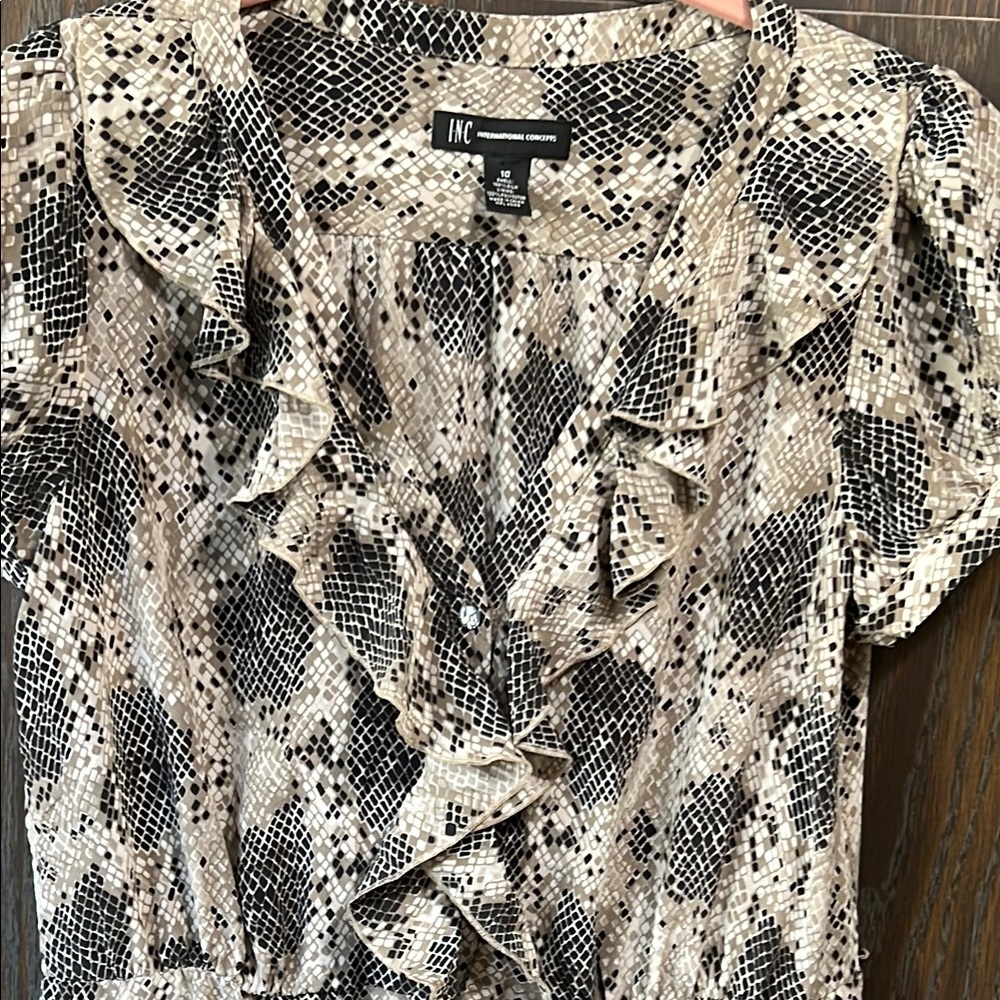 100% Silk International Concepts Ruffled Snake Print Dress, Baby Doll Fairy, 10 - Picture 7 of 11